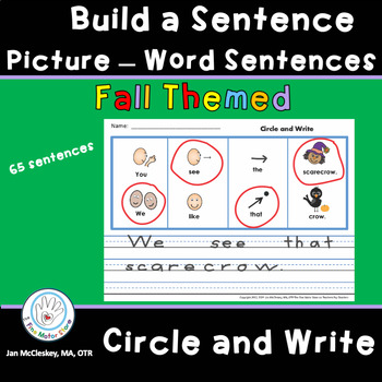 Sentence Building with Pictures Fall Themed Circle and Write