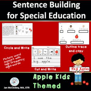 Special Education Writing APPLE KIDS THEMED with picture word sentences
