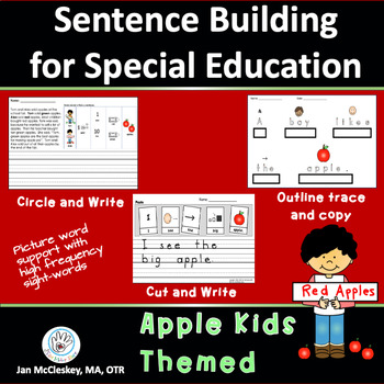 Special Education Writing APPLE KIDS THEMED with picture word sentences