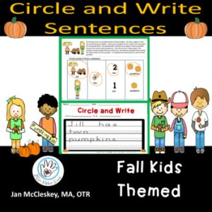 Writing Sentences:  Read, Circle and Write Sentences FALL KIDS THEMED