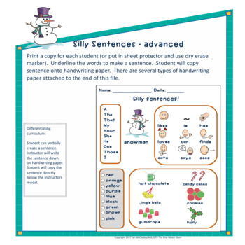 Snowman Sentence Lab and Activities for Special Education - Image 4