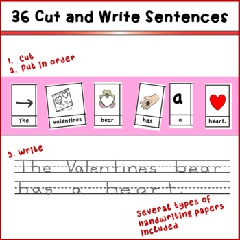 Valentine Picture Word Cut and Write Sentences for Kindergarten and First Grade - Image 3